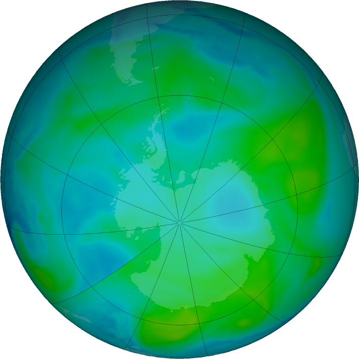 Antarctic ozone map for 04 February 2025